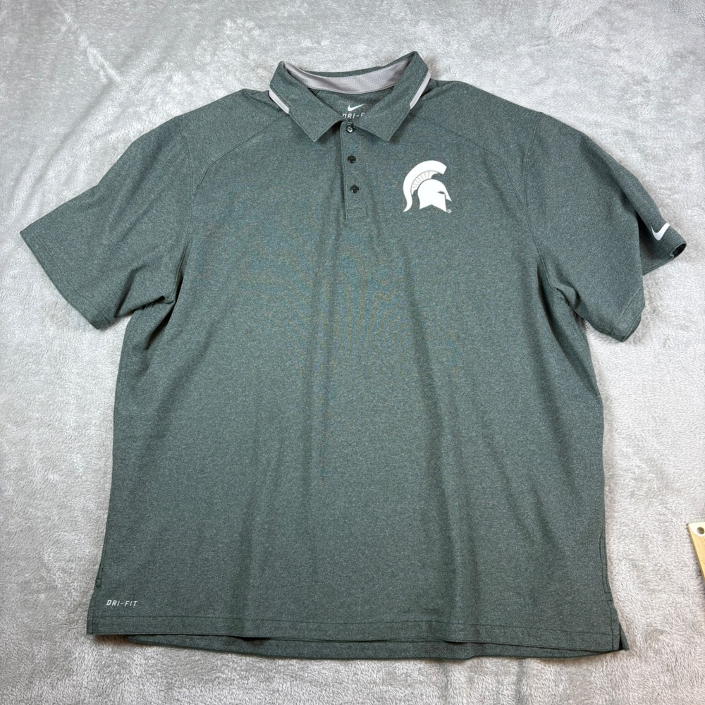 Nike Shirts Mens 3XL Michigan State Spartans Dri-FIT Performance Polo Green